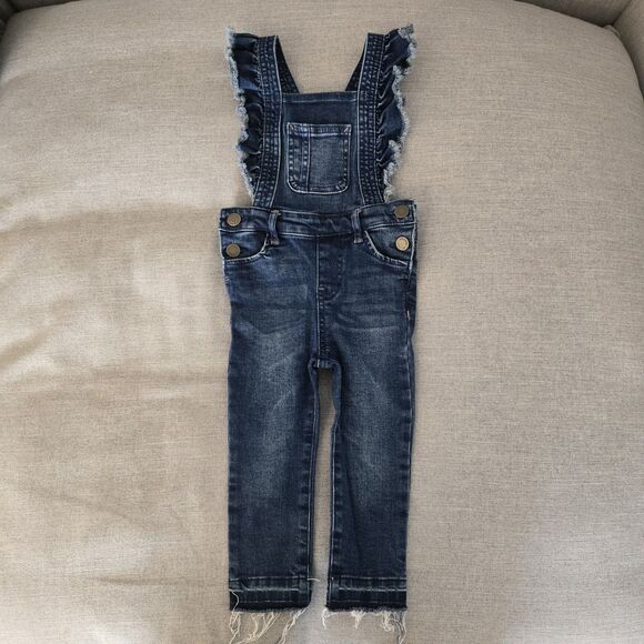 Art Class Ruffled Strap Denim Overall Pants Toddler Girl 2T Dark Wash Adjustable - Picture 1 of 8